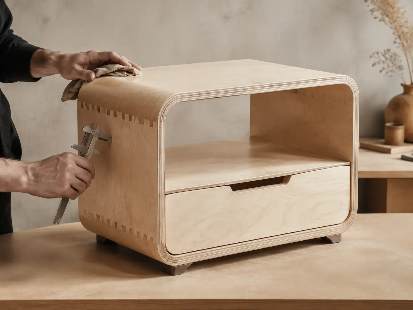 Revisión de acabados y encajes de un mueble terminado